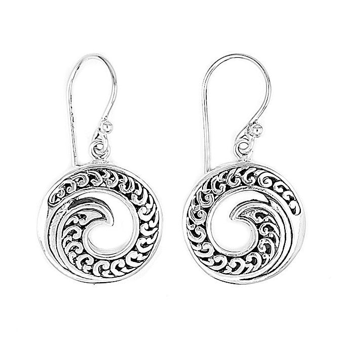 Ornate Sterling Silver Maui Wave Earrings