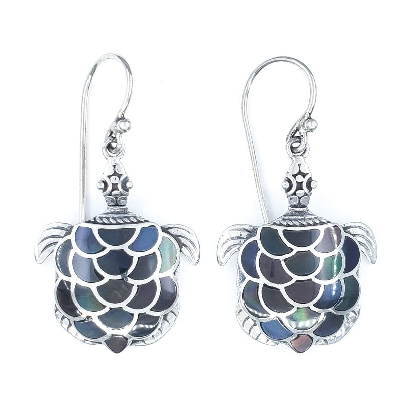 Sterling Silver Turtle Earrings with Black Mother of Pearl