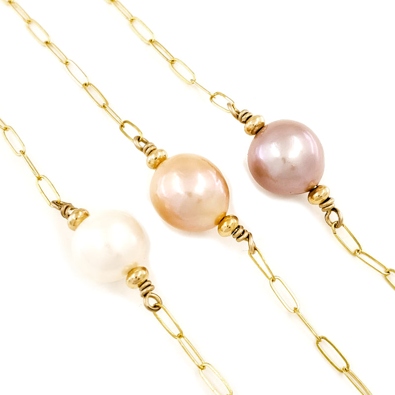 9mm Edison Pearl Bracelet on 14k Gold Filled Paperclip Chain