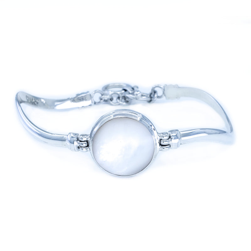White Mother of Pearl Bracelet with Wavy Sterling Silver Band