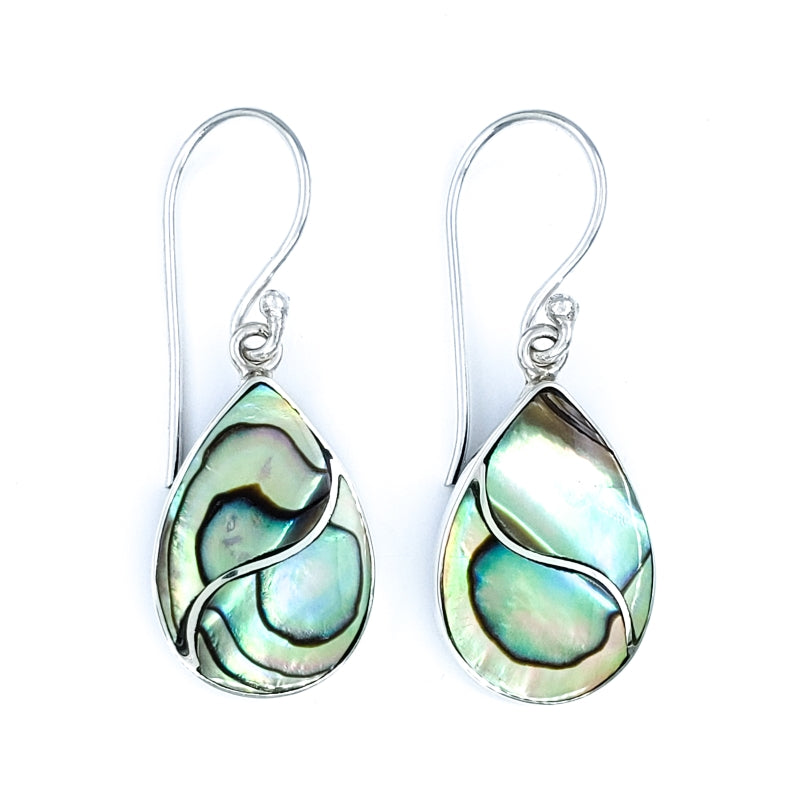 Fancy Small Abalone Shell Droplet & Sterling Silver Earrings