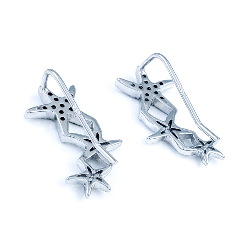 Sterling Silver & Cubic Zirconia Earrings with 3 Starfish (Earcrawler)
