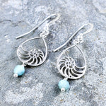 Moamoa Earrings - Sterling Silver Nautilus with Larimar