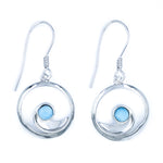 Small Sterling Silver Wave Earrings with Larimar