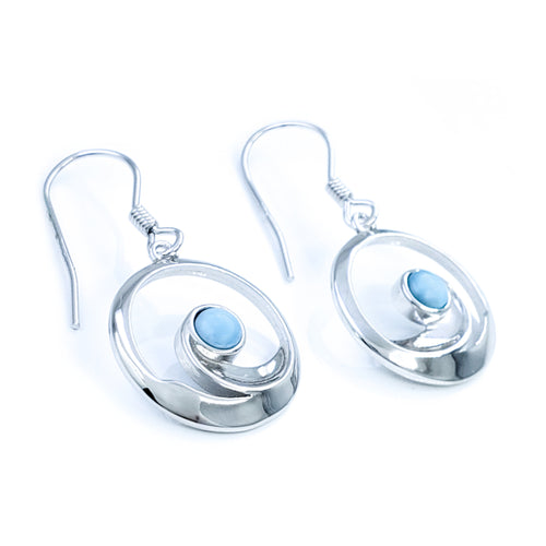 Small Sterling Silver Wave Earrings with Larimar