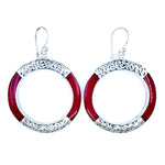 Large Sterling Silver & Red Coral Hoop Earrings