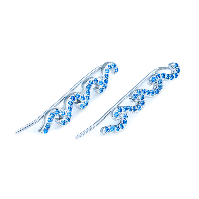 Sterling Silver & Blue Topaz Earrings with 3 Waves (Earcrawler)