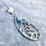 Nalu Necklace - Sterling Silver Wave with Larimar on 16”, 18” or 20” Sterling Silver Chain