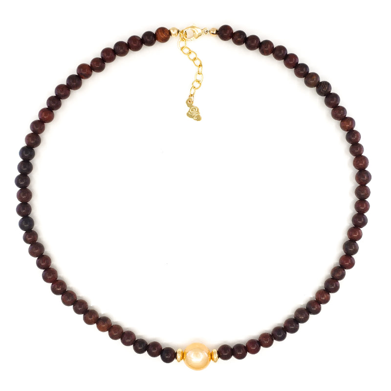 Monkeypod Wood Bead Necklace with 11mm Golden Edison Pearl