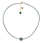 Green Hematite Necklace with 10mm Dark Freshwater Pearl