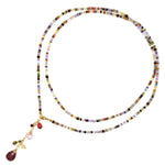 Long Multi Gemstones Necklace with Ruby