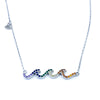 Sterling Silver Necklace with 3 Rainbow Cubic Zirconia Waves