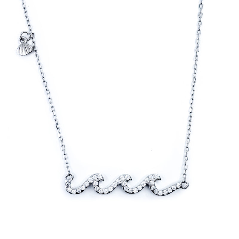 Sterling Silver Necklace with 3 Cubic Zirconia Waves