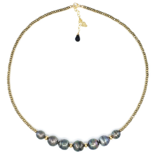 7 Tahitian Pearls & Pyrite Necklace