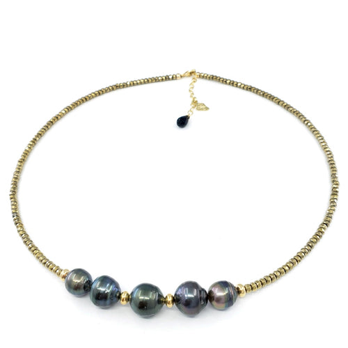 5 Tahitian Pearls & Pyrite Necklace