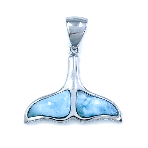 Small Sterling Silver & Larimar Whale Tail Pendant