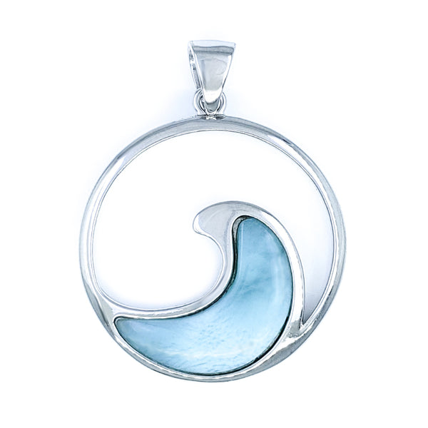 Alamea 925 Sterling Silver Larimar cheapest & Cz Wave Pendant