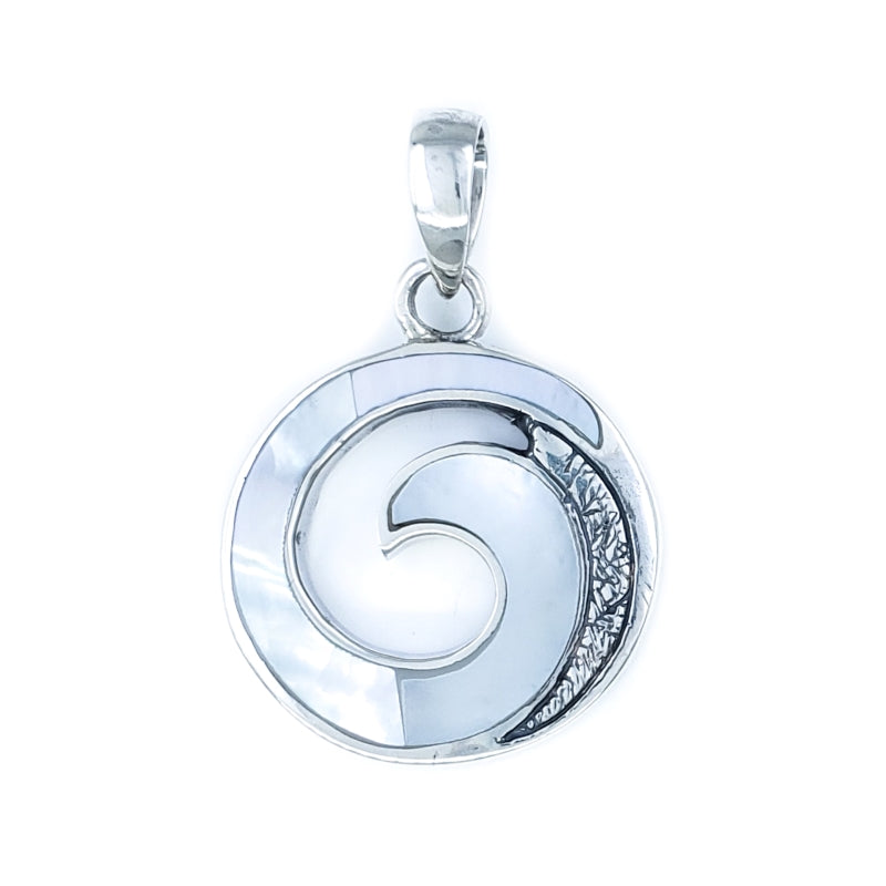Round Maui Wave Pendant with White Mother of Pearl & Sterling Silver