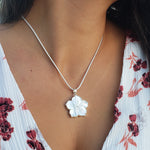 White Mother of Pearl & Sterling Silver Hibiscus Pendant