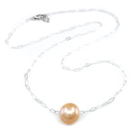 Sterling Silver Paperclip Chain Necklace with 10-11mm peach Edison Pearl