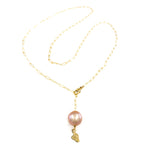 14k Gold Filled Paperclip Chain Necklace with 10-11mm peach Edison Pearl