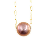 12-13mm Pink Edison Pearl Necklace on Thin 14k Gold Filled Paperclip Chain