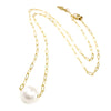 14k Gold Filled Paperclip Chain Necklace with 10-11mm white Edison Pearl