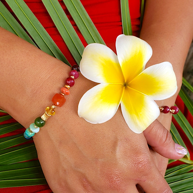 Rainbow inspired jewelry made by Oceania on Maui featuring Gemstones and Pearls
