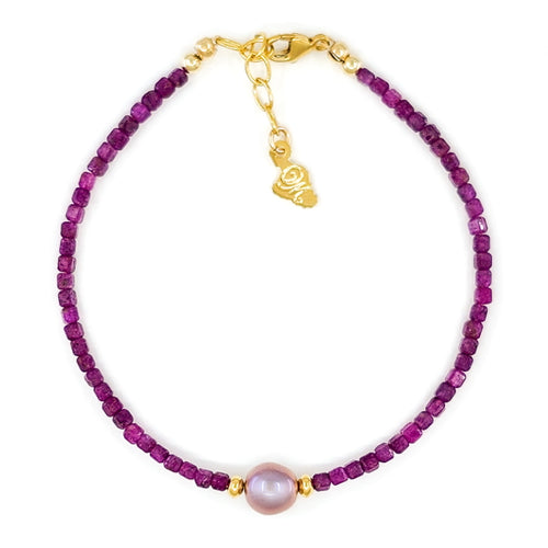 Freshwater Pearl, Rubies & 14k Gold Filled Bracelet