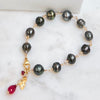 Tahitian Pearls, Rubies, & Gold Filled Bracelet, Earrings, & Necklace