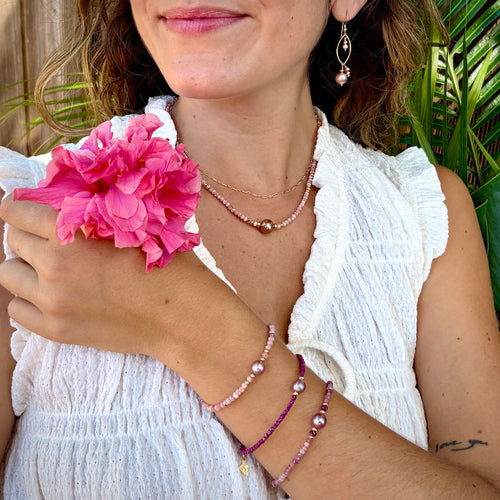 Pink Edison Pearl, Rhodochrosite & 14k Gold Filled Bracelet