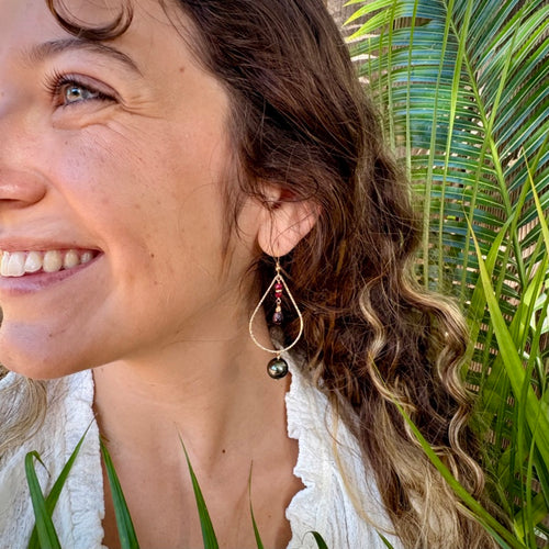 Tahitian Pearls, Rubies, Sapphires & 14k Gold Filled Earrings