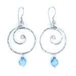 Hammered Sterling Silver Wave Earrings with Larimar