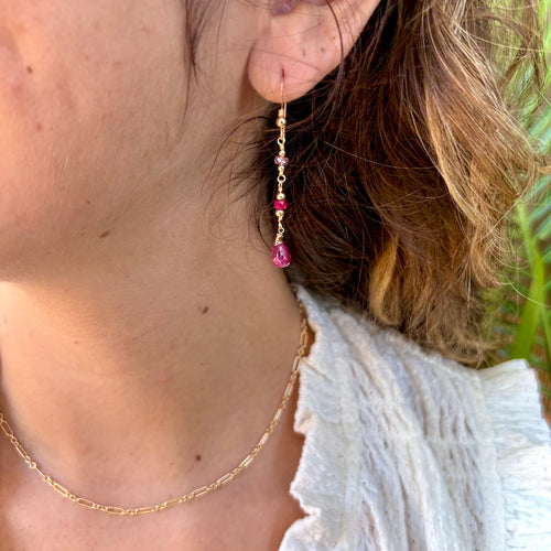 Rubies, Tourmaline & 14k Gold Earrings