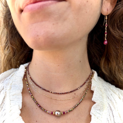 Dark Red Cubic Zirconia & 14k Gold Filled Necklace