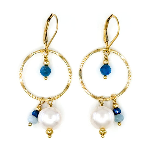 White Edison Pearl, Apatite, Hematite & 14k Gold Filled Earrings