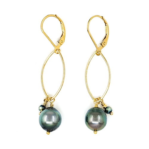 Tahitian Pearls, Pyrite & 14k Gold Filled Earrings