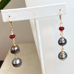 Tahitian Pearls, Rubies, & Gold Filled Bracelet, Earrings, & Necklace