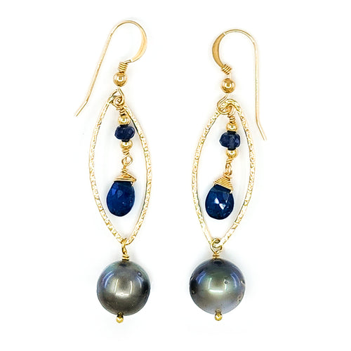 Tahitian Pearls, Apatite, & 14k Gold Filled Earrings