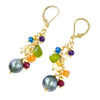 Tahitian Pearls, Amethyst, Carnelian, Peridot, Rubies & 14k Gold Gilled Earrings
