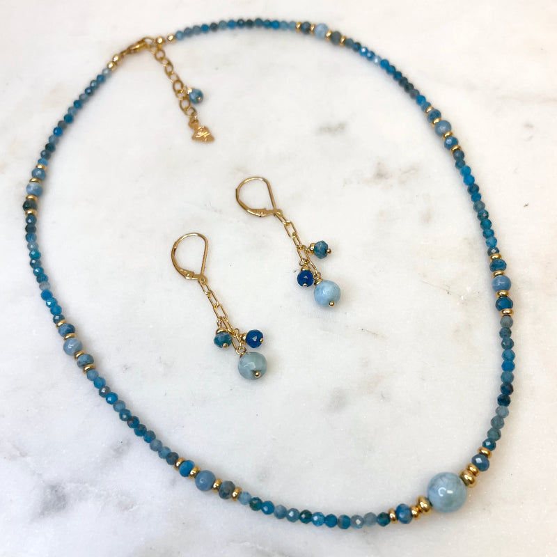 Larimar, Apatite, & 14k Gold Filled Necklace & Earrings