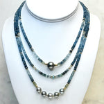 Moss Aquamarine & 14k Gold Fliled Necklaces with Tahitian Pearls