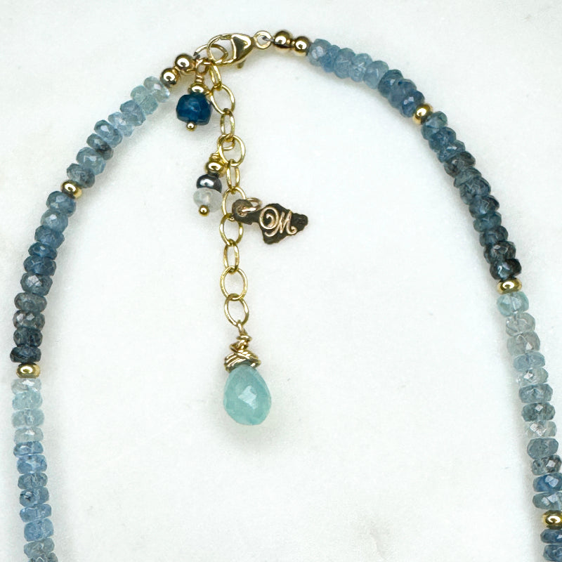 Moss Aquamarine & 14k Gold Fliled Necklaces with Tahitian Pearls