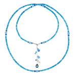 Long Apatite Necklace with Sterling Silver Beads and Tahitian Pearl