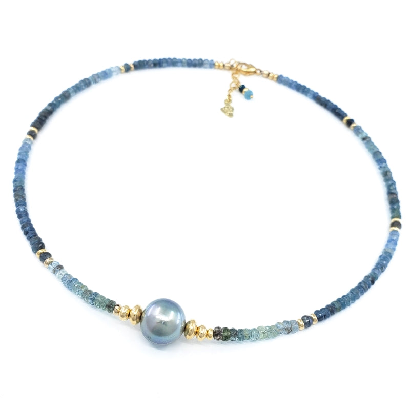 Aqua Gemstones Necklace with Gray Tahitian Pearl