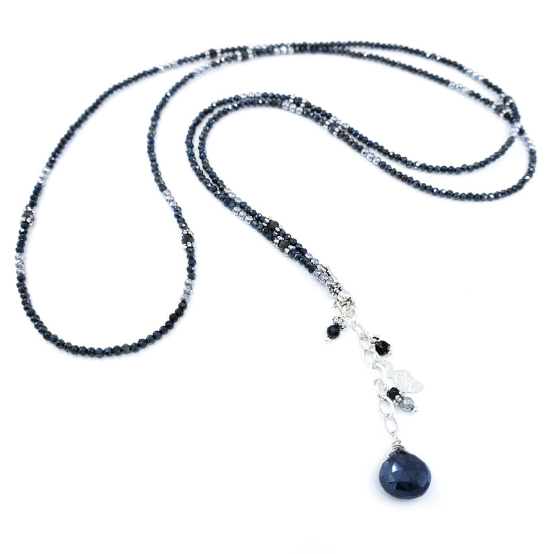 Black Spinel Necklace with 11mm White Freshwater Pearl