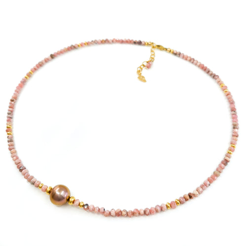 Pink Edison Pearl, Rhodochrosite, & 14k Gold Filled Necklace, Bracelet & Earrings