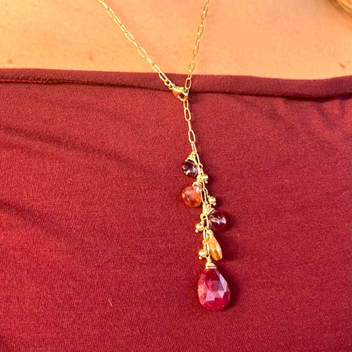 Rubies, Sapphires, & Gold Filled Necklace & Ruby Earrings