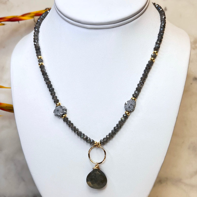 Labradorite, Druzy, & 14k Gold Filled Necklace