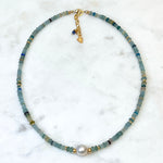 Roman Glass & 14k Gold Filled Bead Necklaces with Tahitian or White Edison Pearl